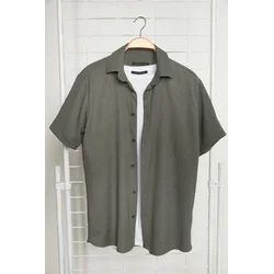 Trendyol Khaki Regular Fit Short Sleeve Textured Knitted Shirt