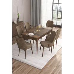 Hanah Home Set Trpezarijski sto i 6 stolica Are, Braon