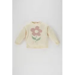 DEFACTO BabyGirl Regular Fit Flower Crew Neck Pullover