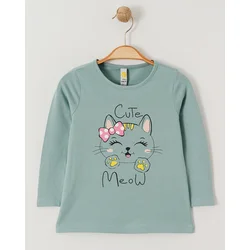 VIA GIRLS Majica za devojčice Cute Meow, Zelena