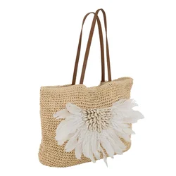 Plažna torba z lupinami in perjem OCEANA 49x34 cm, naravna