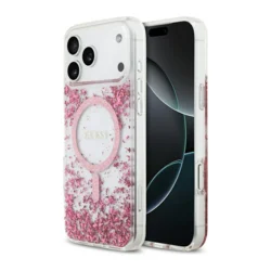 Maska Guess Resin Bottom Glitter MagSafe zaiPhone 17 Pro Max pink