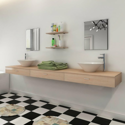 VIDAXL komplet kopalniškega pohištva + umivalnika (7-delni), bež