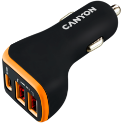 CANYON car charger C-08 PD 18W USB-C 2USB-A Black Orange