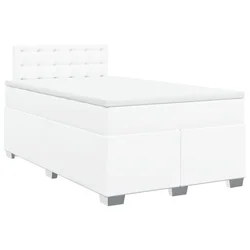 Vidaxl Box spring postelja z vzmetnico bel 120x200 cm umetno usnje