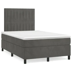 Krevet box spring s madracem LED tamnosivi 120 x 190 cm baršun