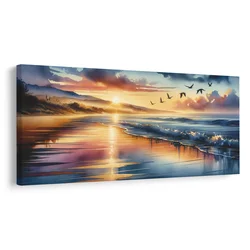 Slika mirna plaža ob sončnem zahodu - 60x30