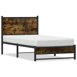 shumee vidaXL Kovinski posteljni okvir brez vzmetnice dimljen hrast 75x190 cm