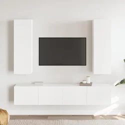 Vidaxl Komplet TV omaric 4-delni bela iverna plošča