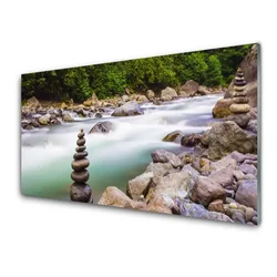 tulup.si Slika na steklu Forest river stream gore 140x70 cm 2 obešalnika