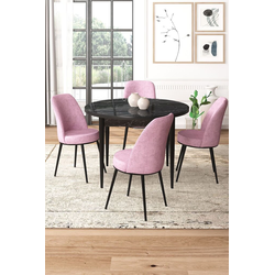 Hanah Home Set Trpezarijski sto i 4 stolice, Roze-crni