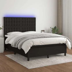 Greatstore Box spring postelja z vzmetnico LED črna 140x200 cm blago
