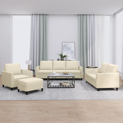 4-dijelni set sofa s jastucima krem od umjetne kože