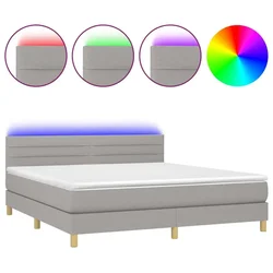 Vidaxl Box spring postelja z vzmetnico LED sv. siva 160x200 cm blago
