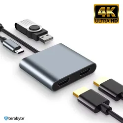 Adapter Terabyte Type C na HDMIx2 PD USB3.0 4 u 1