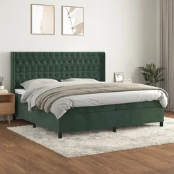Greatstore Box spring postelja z vzmetnico temno zelena 200x200 cm žamet
