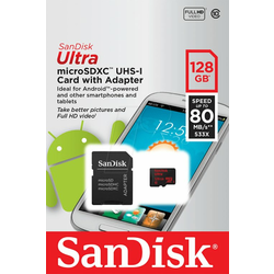 SanDisk MK Ultra microSDXC 128GB + SD Adapter + Memory Zone Android App 80MB/s
