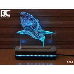 Black Cut 3D Lampa sa 9 različitih boja i daljinskim upravljačem - Ajkula ( A001 )