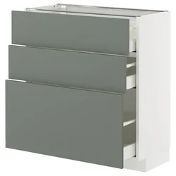 METOD / MAXIMERA Podni element s 3 fioke, bela/Nickebo mat sivozelena, 80x37 cm