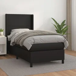 Vidaxl Box spring postelja z vzmetnico črn 90x190 cm umetno usnje