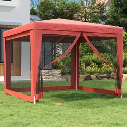 Vrtni šotor s 4 mrežastimi stranicami rdeč 3x3 m HDPE