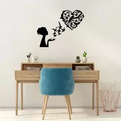 Wallity Zidna dekoracija Birds Woman Heart-465, 63x50cm, Crna