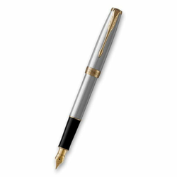 PARKER Naliv pero Sonnet Stainless Steel - 1931505 Siva/Zlatna, Srednje tanki vrh (Medium), Plavo mastilo, 1 kom