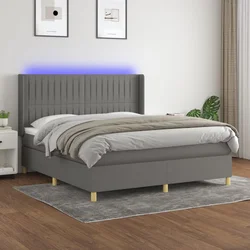 vidaXL Box spring postelja z vzmetnico LED temno siva 160x200 cm blago