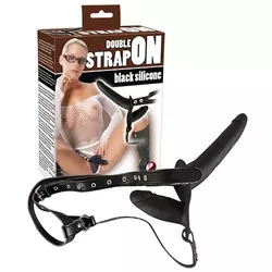 Dvojni silikonski Strap On, črn