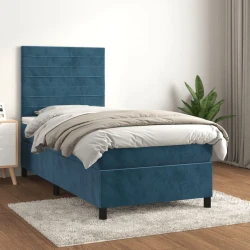 Greatstore Box spring postelja z vzmetnico temno modra 80x200 cm žamet