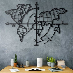 Wallxpert Zidna dekoracija World Map Compass, 65x95cm, Crna