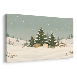 Slika zimske božične smrečice z darili - 40x30