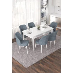 Hanah Home Set Trpezarijski sto i 6 stolica Nef, Sivo-beli