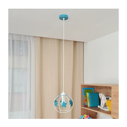 Otroški lestenec na vrvici STARS 1xE27/15W/230V turkizna/bela