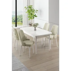 Hanah Home trpezarijski set Nola, sto na razvlačenje i 4 stolice, bela ploča, krem tkanina Babyface