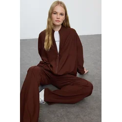Trendyol Brown Oversize Textured Tracksuit Set
