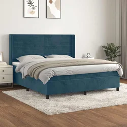 Box spring postelja z vzmetnico temno modra 180x200 cm žamet