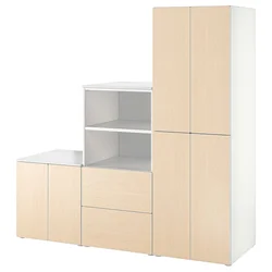 SMASTAD / PLATSA Kombinacija za odlaganje, bela/breza, 180x57x181 cm