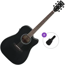 Ibanez AW84CE-WK Basic SET Weathered Black Open Pore Elektroakustična dreadnought