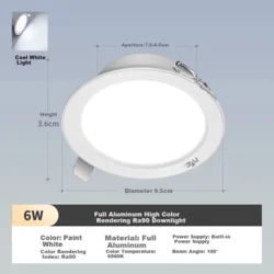 NVC LED Plafonjera, 6W, 9.5x3.6mm, Bela