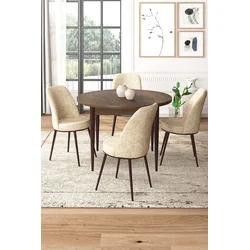 Hanah Home Set Trpezarijski sto i 4 stolice, Bež-braon