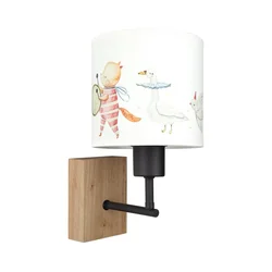 Brilagi - Zidna lampa BOBO WOOD 1xE27/25W/230V hrast/crna/bela/sa životinjskim motivima