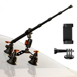 K&F 3 in 1 Suction Cup Mount Kit 15° Curved Surface Adjustment with Action Camera Extension Pole