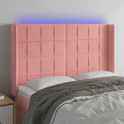 vidaXL LED posteljno vzglavje roza 147x16x118/128 cm žamet