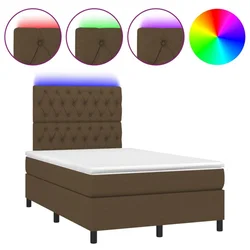 Vidaxl Box spring postelja z vzmetnico LED tem. rjava 120x190 cm blago
