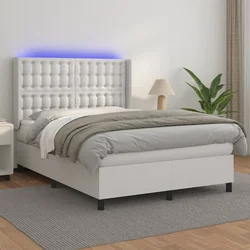 Krevet box spring s madracem LED bijeli 140x200 cm umjetna koža