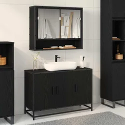 Set namještaja za kupaonicu 2 pcs Crni hrast Konstruirano drvo