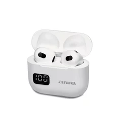 AIWA slušalke TWS, LED ekran, EBTW-100WT, bele