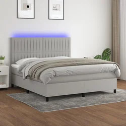 vidaXL Box spring postelja z vzmetnico LED sv. siva 180x200 cm blago