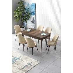 Hanah Home Set Trpezarijski sto i 6 stolica Zen, Krem-braon